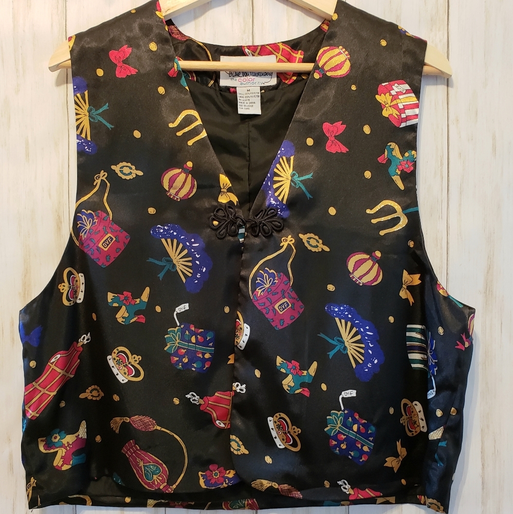 Diane Von Furstenberg Satin Color Authority Vest M